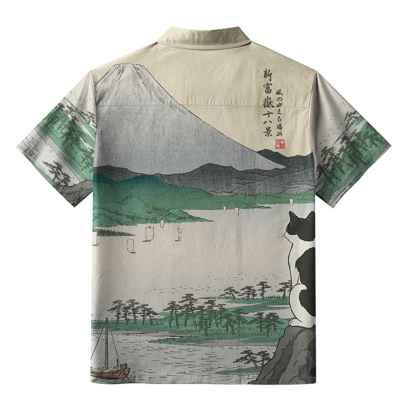 Tokyo-Tiger Cat Overlooking Lakeside View Button-up Shirt