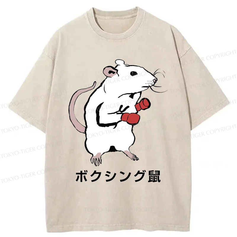 Tokyo-Tiger Boxing Mouse Washed T-Shirt
