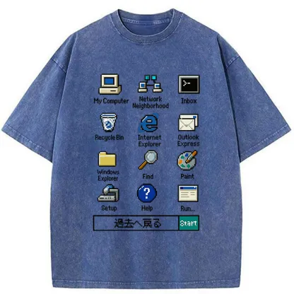 Tokyo-Tiger Retro Computer Washed T-Shirt