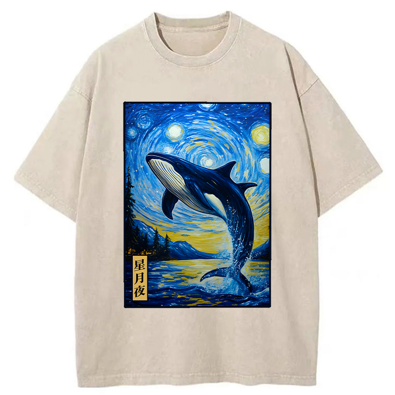 Tokyo-Tiger Whale Under The Starry Night Washed T-Shirt