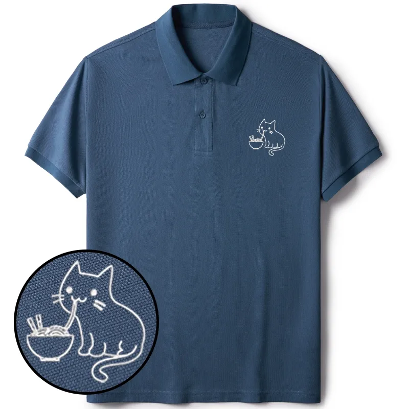 Tokyo-Tiger Ramen Lover Kawaii Cat Embroidered Polo T-Shirt