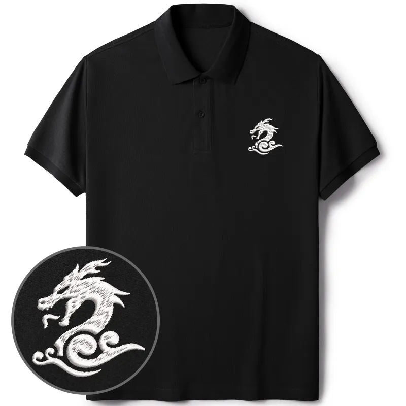 Tokyo-Tiger Dragon Totem Japanese Embroidered Polo T-Shirt