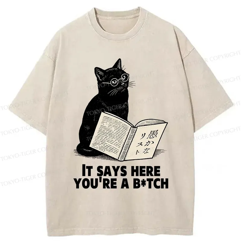 Tokyo-Tiger Black Cat With Glasses Washed T-Shirt