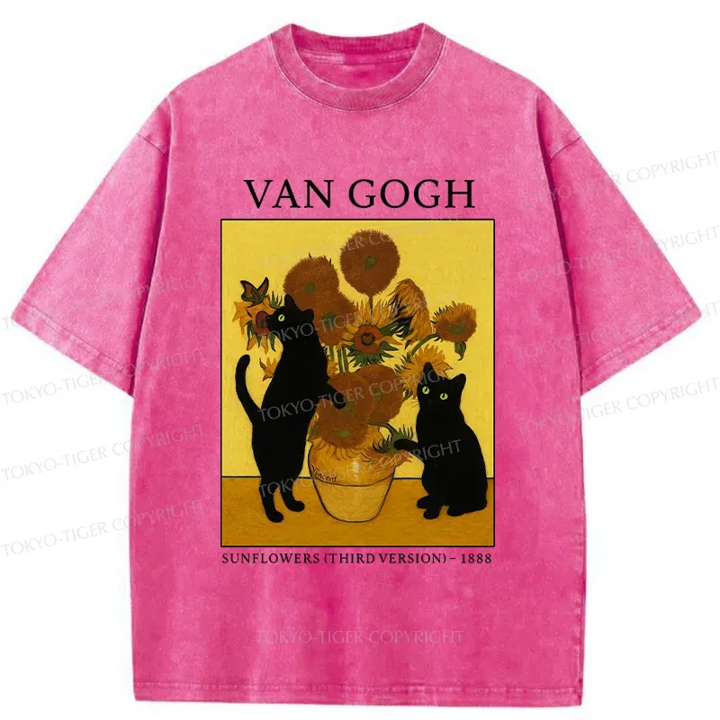 Tokyo-Tiger Sunflower And Cat Washed T-Shirt