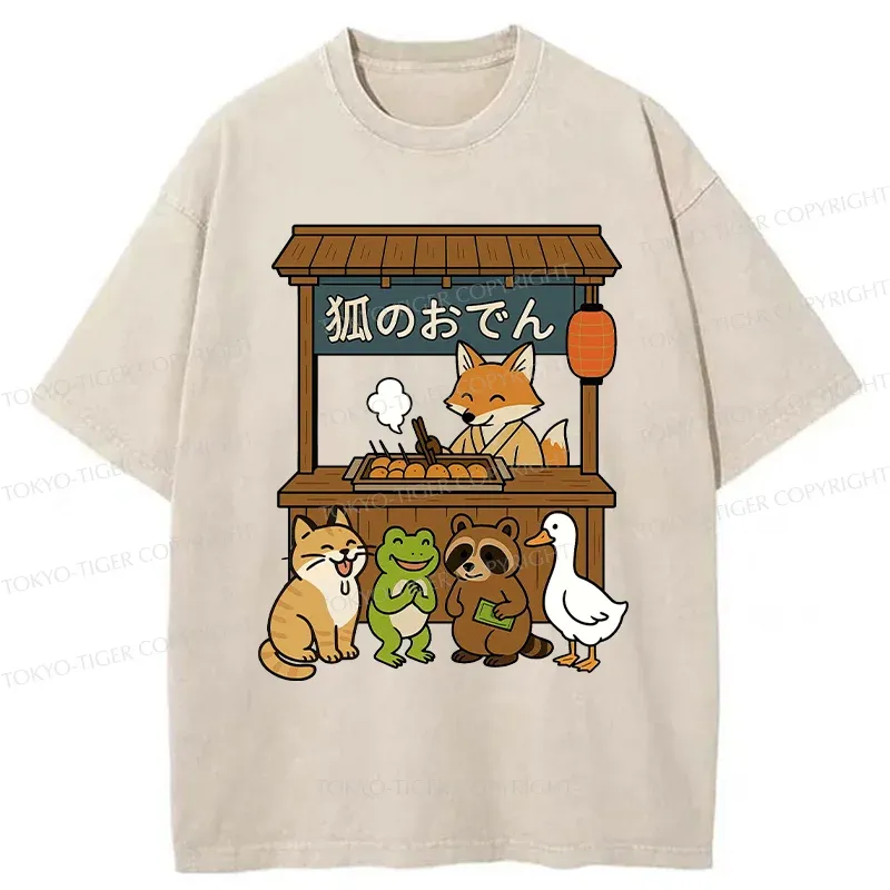 Tokyo-Tiger Fox Oden Shop Washed T-Shirt