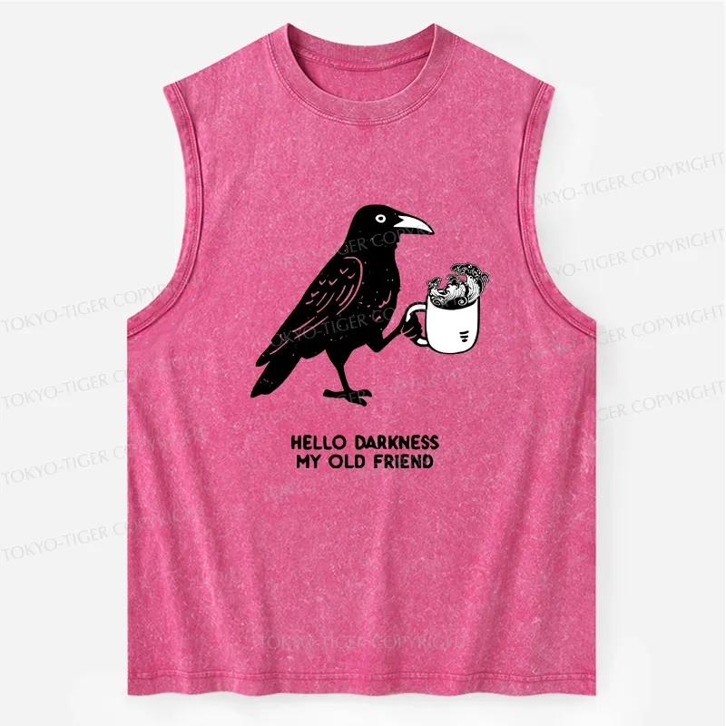 Tokyo-Tiger Crow Drinking Black Coffee Funny Washed Tank