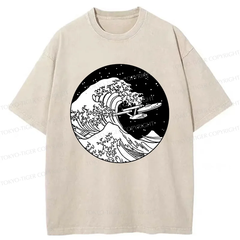 Tokyo-Tiger Waves and Spaceship Washed T-Shirt