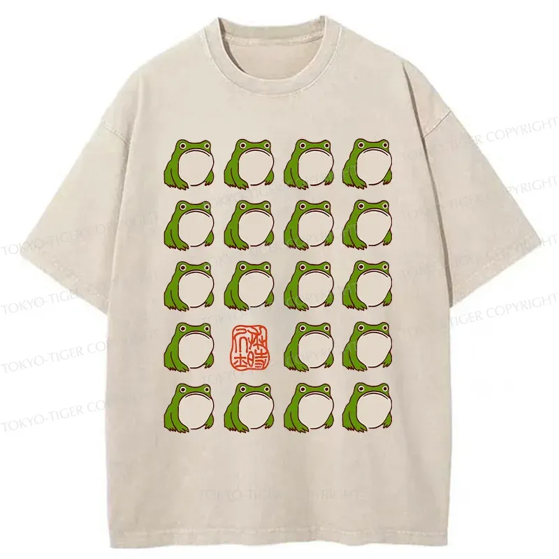 Tokyo-Tiger Retro Japanese Frog Washed T-Shirt