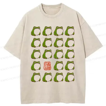 Tokyo-Tiger Retro Japanese Frog Washed T-Shirt