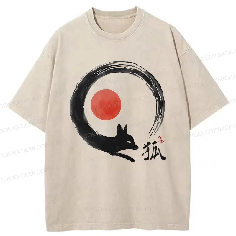 Tokyo-Tiger Retro Fox Enso Washed T-Shirt
