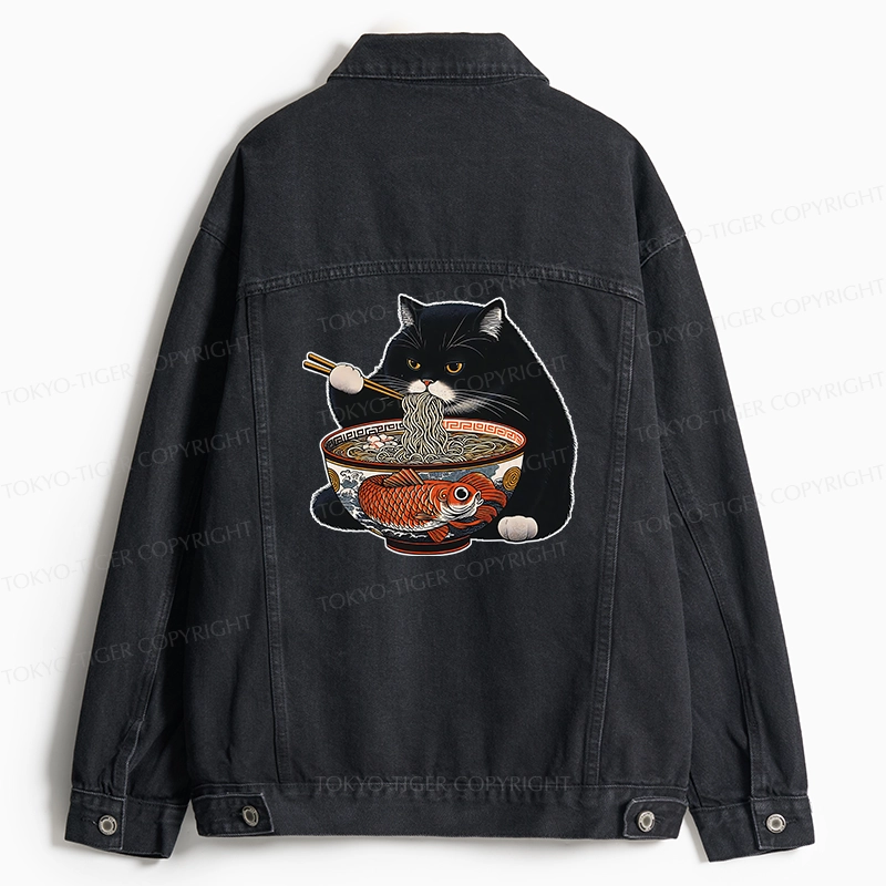 Tokyo-Tiger Fat Cat Eating Ramen Jean Jacket