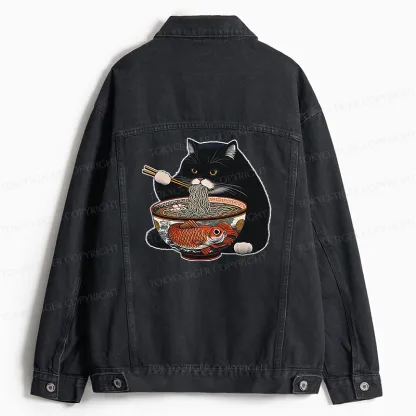 Tokyo-Tiger Fat Cat Eating Ramen Jean Jacket