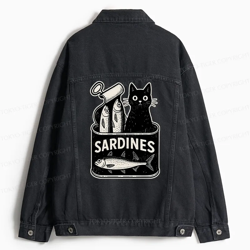 Tokyo-Tiger Cat And Canned Fish Jean Jacket