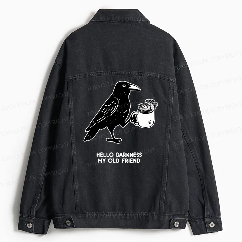 Tokyo-Tiger Crow Drinking Black Coffee Funny Jean Jacket