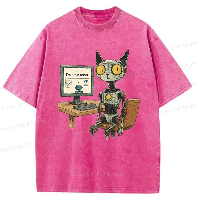Tokyo-Tiger Robot Cat In Question Washed T-Shirt
