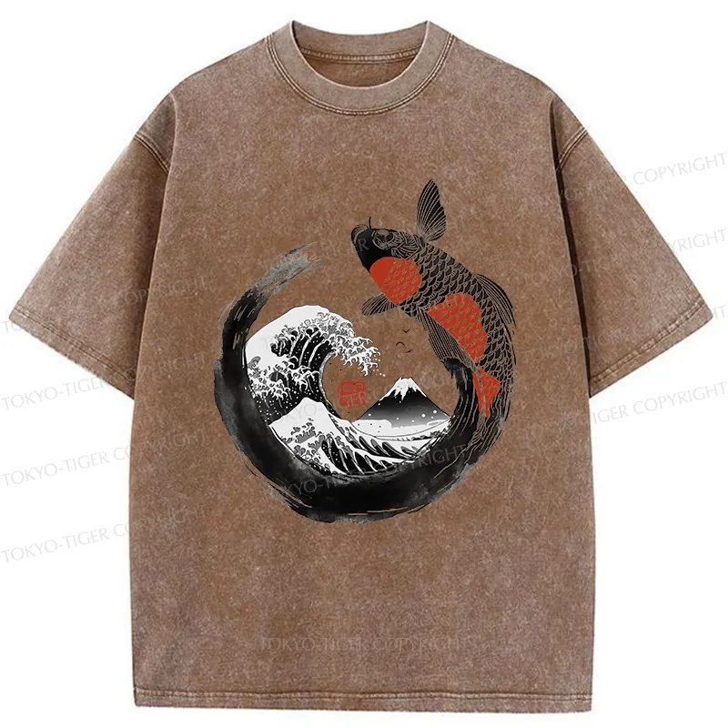Tokyo-Tiger Retro Koi Enso Washed T-Shirt