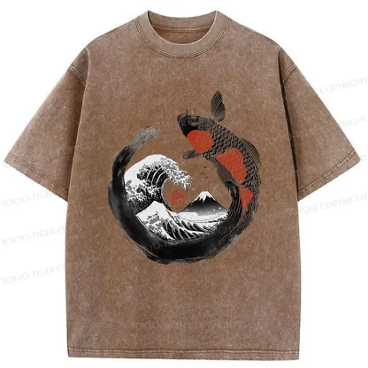 Tokyo-Tiger Retro Koi Enso Washed T-Shirt