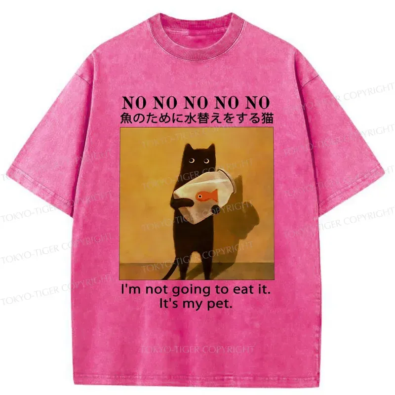 Tokyo-Tiger Cat Raising Fish Washed T-Shirt