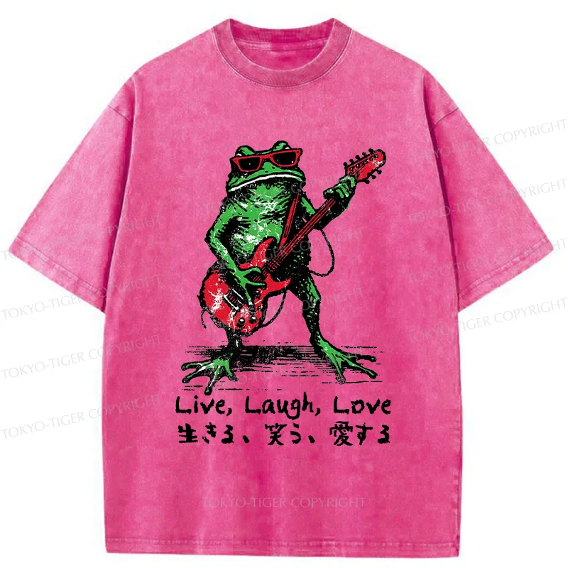 Tokyo-Tiger Frog Playing Guitar Washed T-Shirt