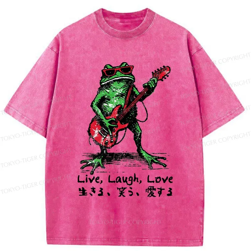 Tokyo-Tiger Frog Playing Guitar Washed T-Shirt