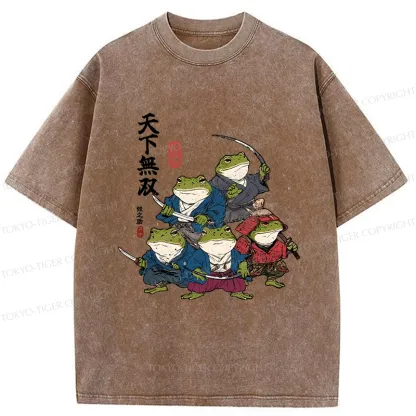 Tokyo-Tiger Five Frog Samurai Washed T-Shirt