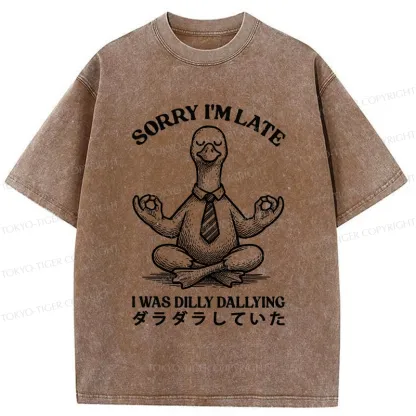 Tokyo-Tiger Sorry I'm Late I Was Dilly Dallying Washed T-Shirt