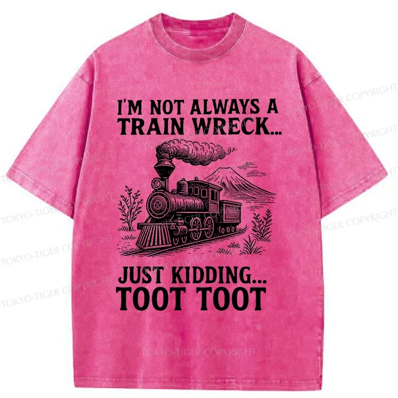 Tokyo-Tiger Funny Train Jokes Washed T-Shirt
