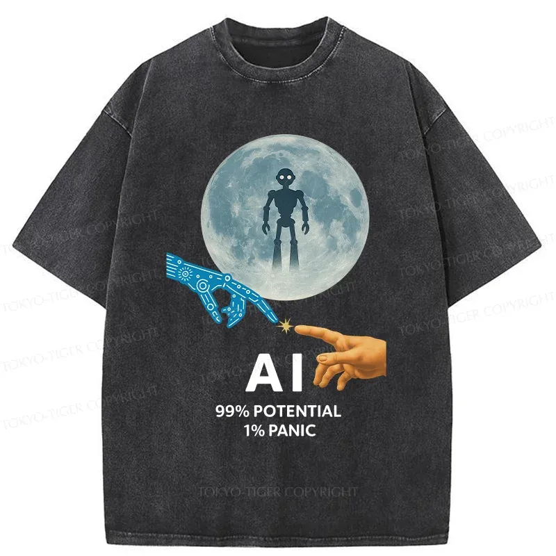 Tokyo-Tiger Future Of Humans And AI Washed T-Shirt