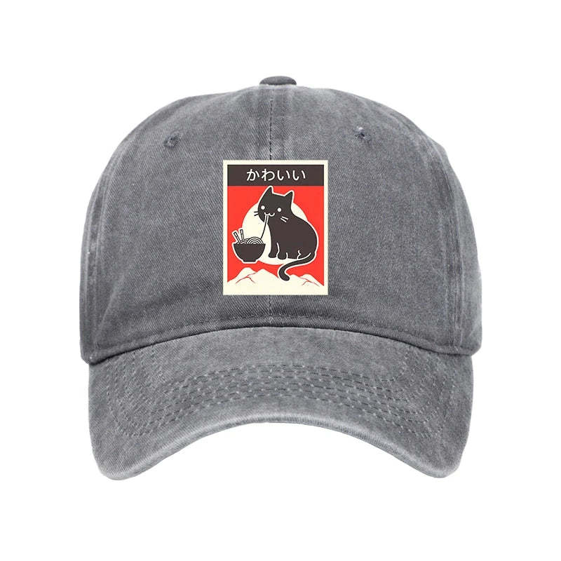 Tokyo-Tiger "Kawaii" Vintage Style Japenese Ramen Cat Washed Cap-tokyo-tiger