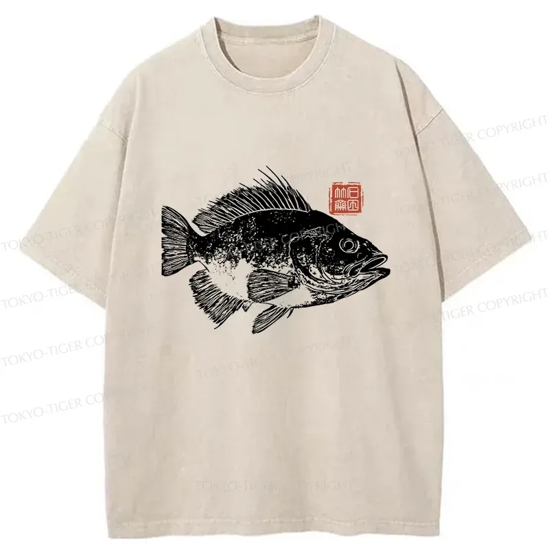 Tokyo-Tiger Fish Rubbing Washed T-Shirt