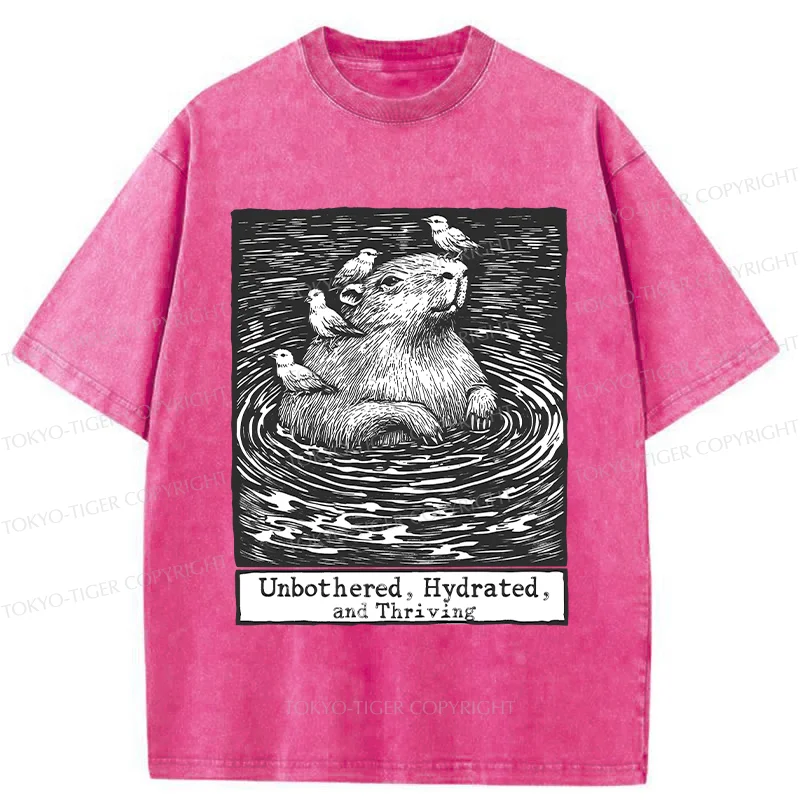 Tokyo-Tiger Capybara Taking A Bath Washed T-Shirt