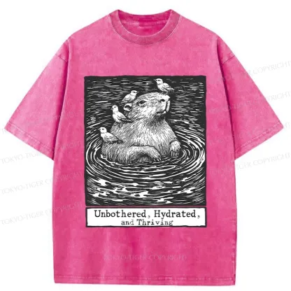 Tokyo-Tiger Capybara Taking A Bath Washed T-Shirt