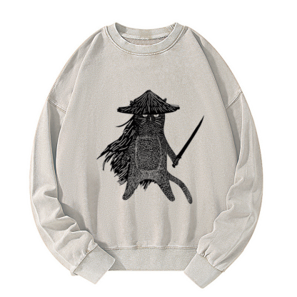 Tokyo-Tiger Japanese Samurai Cat Washed Sweatshirt