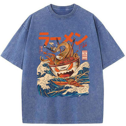 Tokyo-Tiger The Great Wave Ramen Yokai Washed T-Shirt