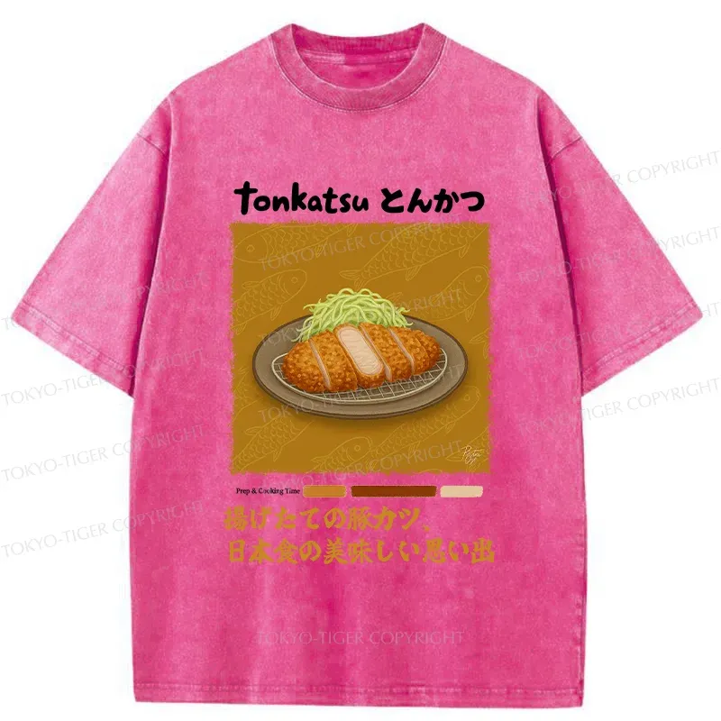 Tokyo-Tiger Delicious Fried Pork Cutlet Washed T-Shirt