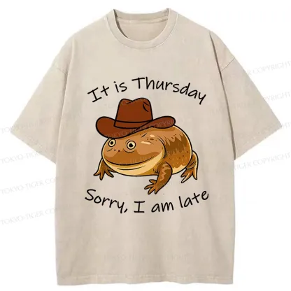 Tokyo-Tiger Funny Late Frog Washed T-Shirt