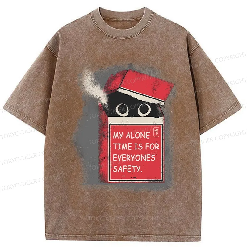 Tokyo-Tiger Funny Cat In A Cigarette Box Washed T-Shirt
