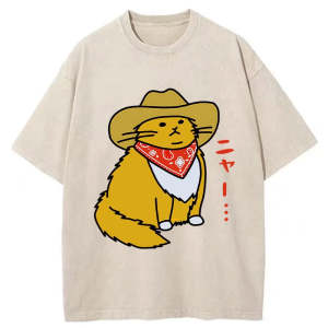 Image of Tokyo-Tiger Cat Wearing A Cowboy Hat Washed T-Shirt