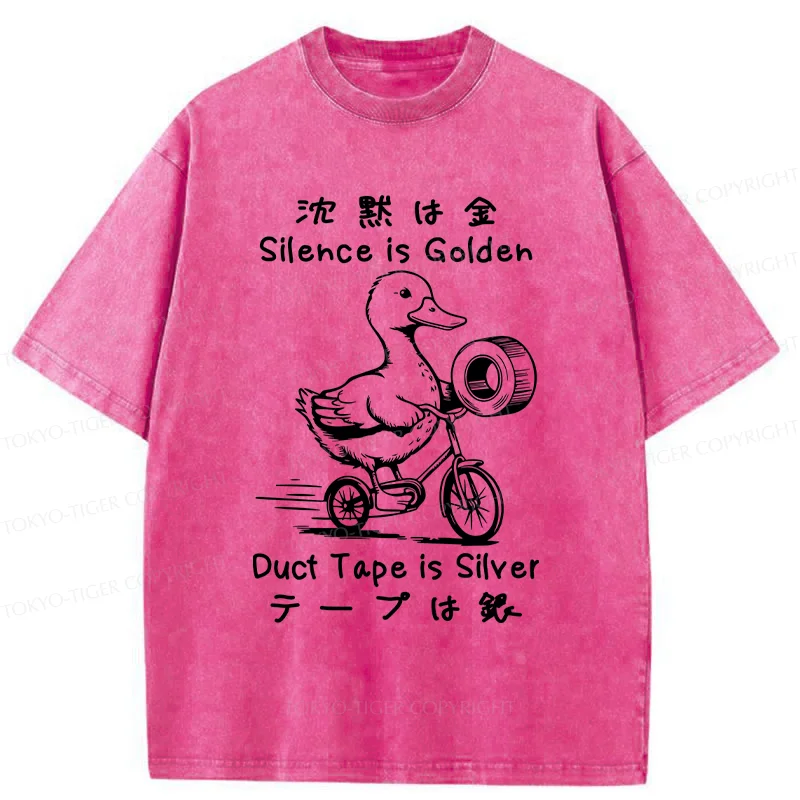 Tokyo-Tiger Duck Holding Duct Tape Washed T-Shirt