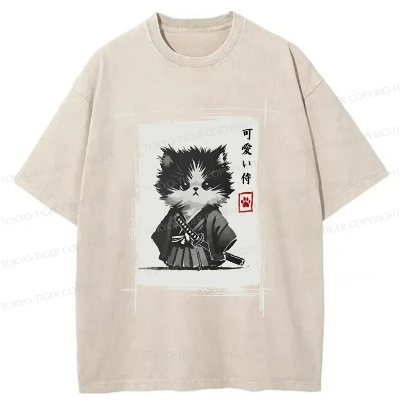 Tokyo-Tiger Kitten Samurai Washed T-Shirt
