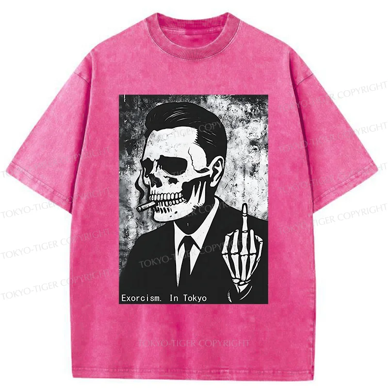Tokyo-Tiger Taunting Skeleton Washed T-Shirt