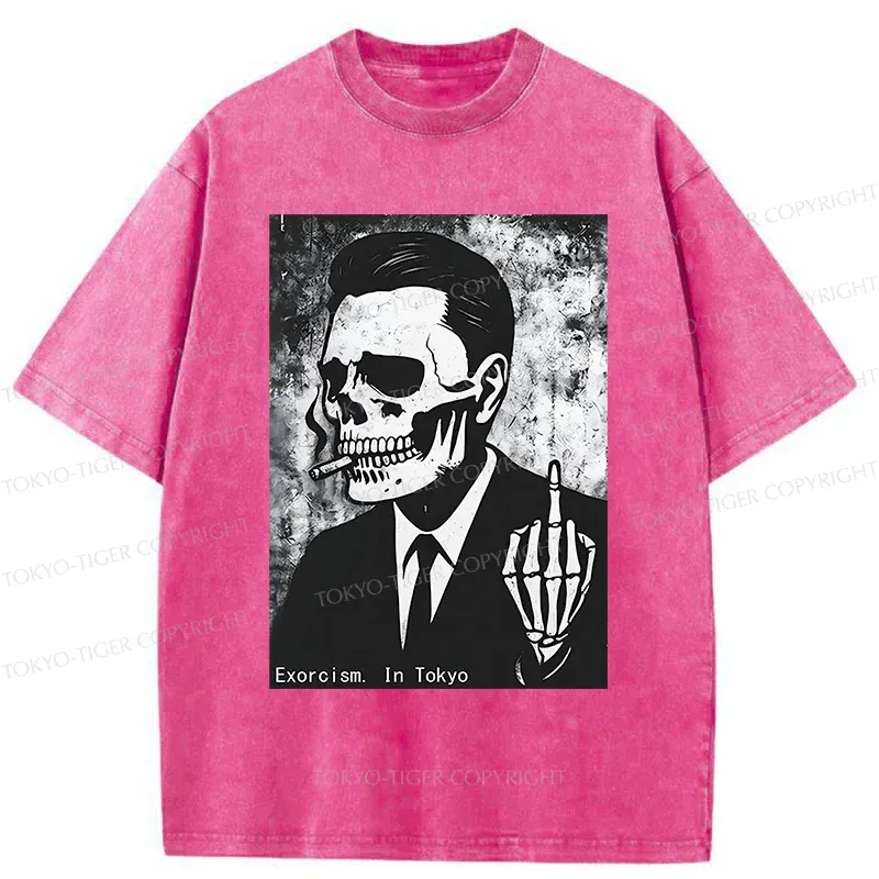 Tokyo-Tiger Taunting Skeleton Washed T-Shirt