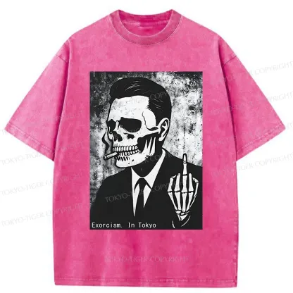 Tokyo-Tiger Taunting Skeleton Washed T-Shirt
