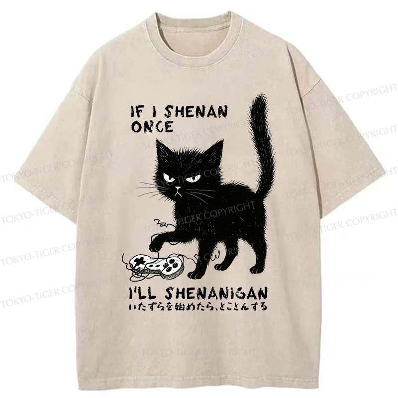 Tokyo-Tiger If I Shenan Once I'll Shenanigan Funny Washed T-Shirt