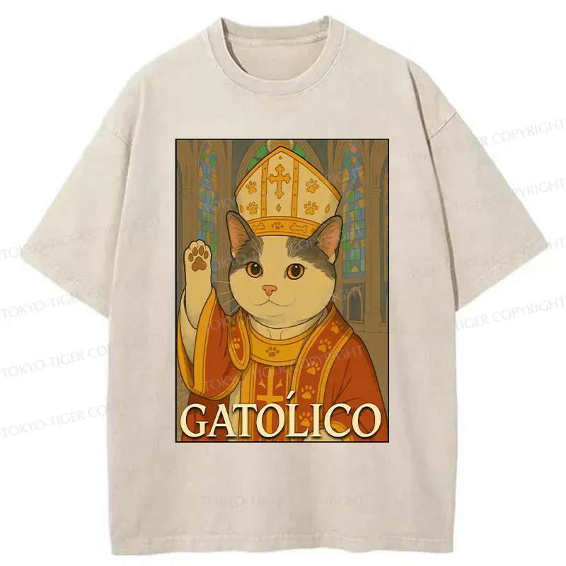 Tokyo-Tiger Pope Cat Washed T-Shirt