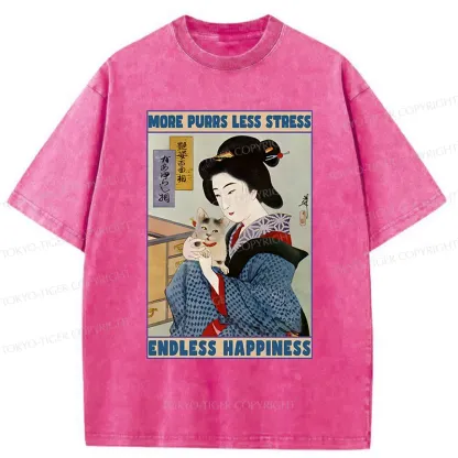 Tokyo-Tiger Geisha Teasing Cat Washed T-Shirt