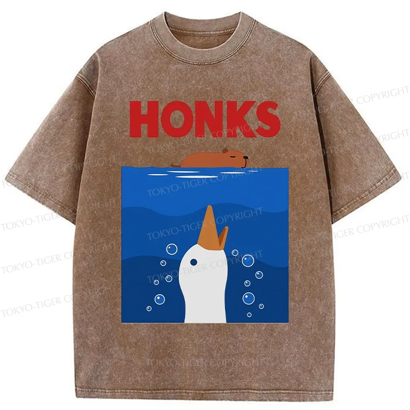 Tokyo-Tiger Funny Honks Goose Washed T-Shirt