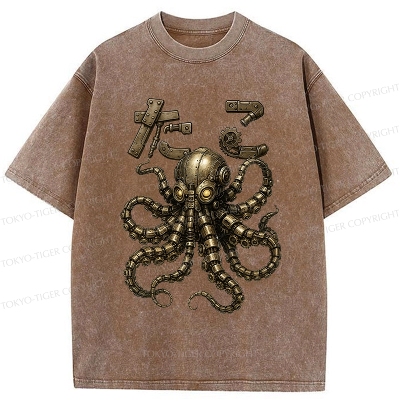 Tokyo-Tiger Mechanical Octopus Washed T-Shirt