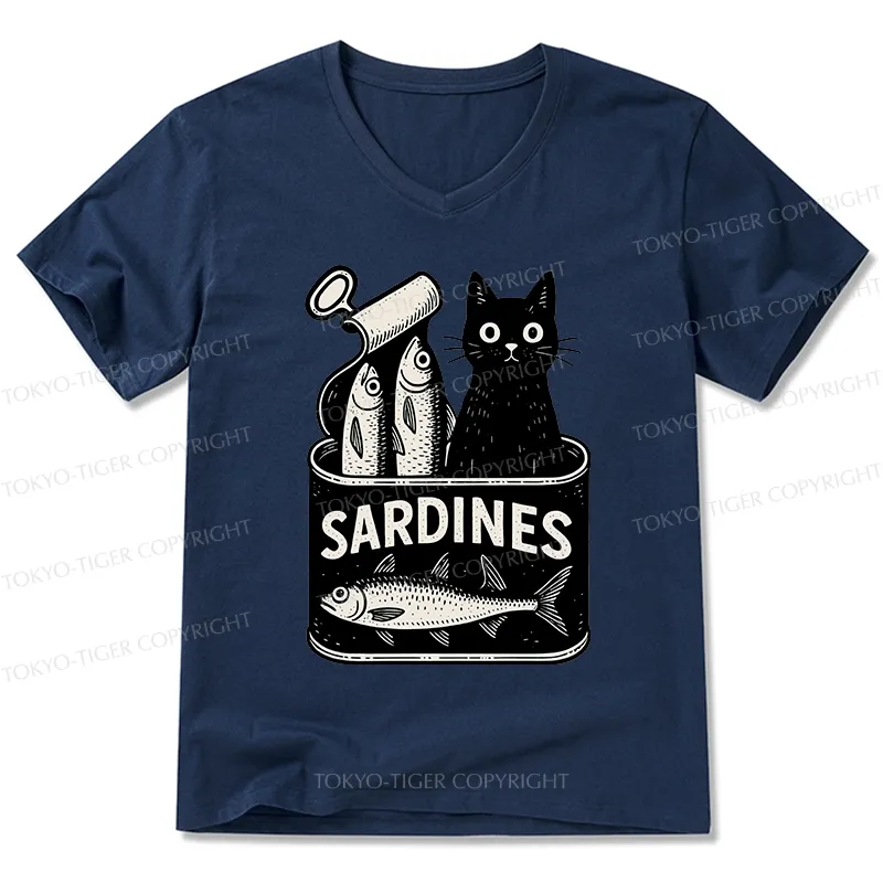 Tokyo-Tiger Cat And Canned Fish V-Neck Classic T-Shirt
