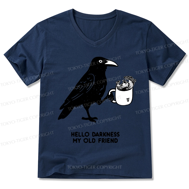 Tokyo-Tiger Crow Drinking Black Coffee Funny V-Neck Classic T-Shirt